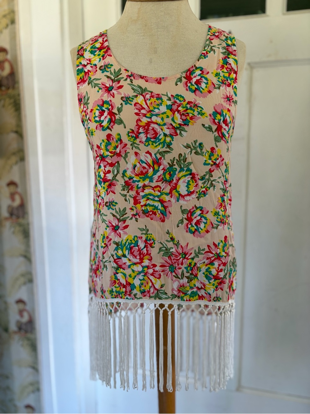 Michelle Nicole Pink Floral Fringe Tank Top